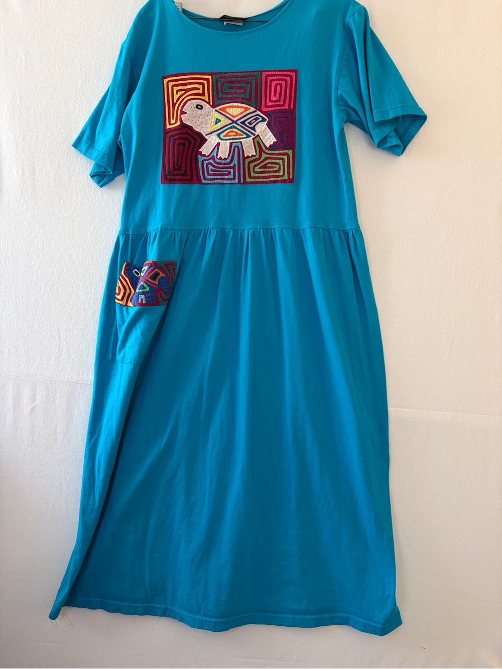 VTG Sed’s Crafts Molas Panama Embroidered Turtle Casual Women’s Dress